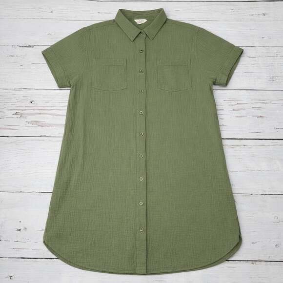 Weatherproof Vintage Dresses & Skirts - Weatherproof Vintage Women's Green Cotton Gauze SS Button Down Shirt Dress